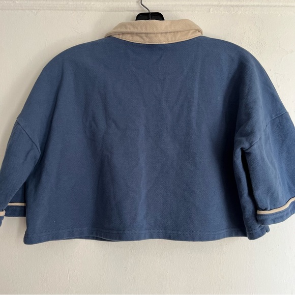 Mo Vint cropped open collar loose fit  top size Small blue. - Picture 5 of 10